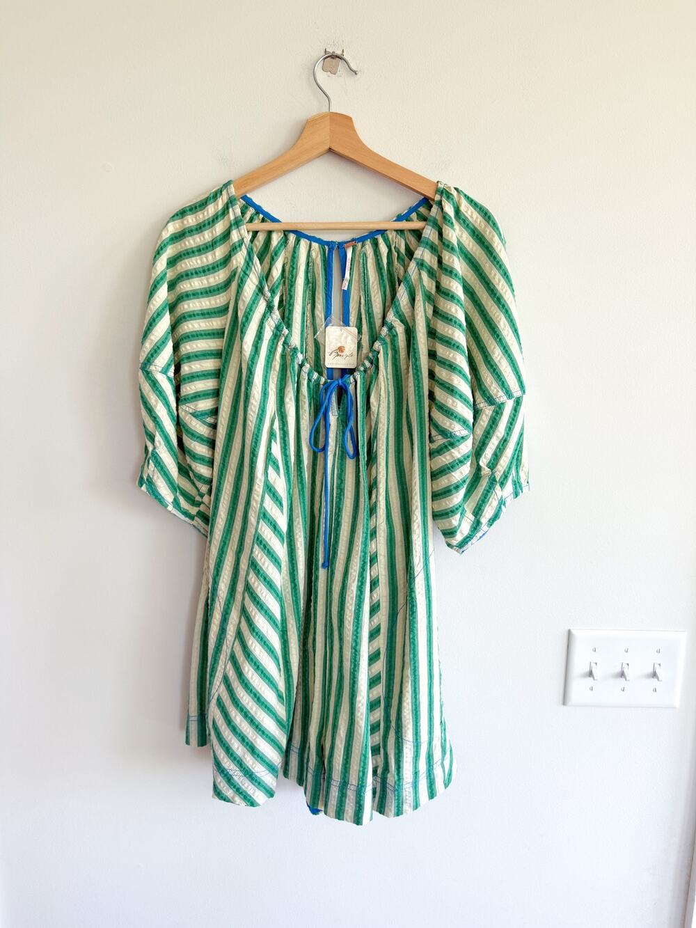 Free People Bop Around Striped Scoop Neck 3/4 Sleeve Casual Romper Green S NWT